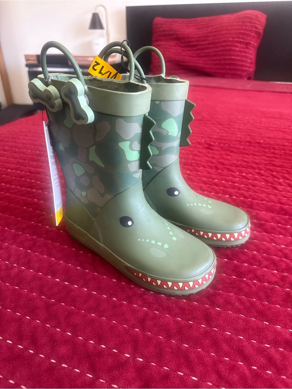 Kids Green Dino Rain Boots with Camouflage